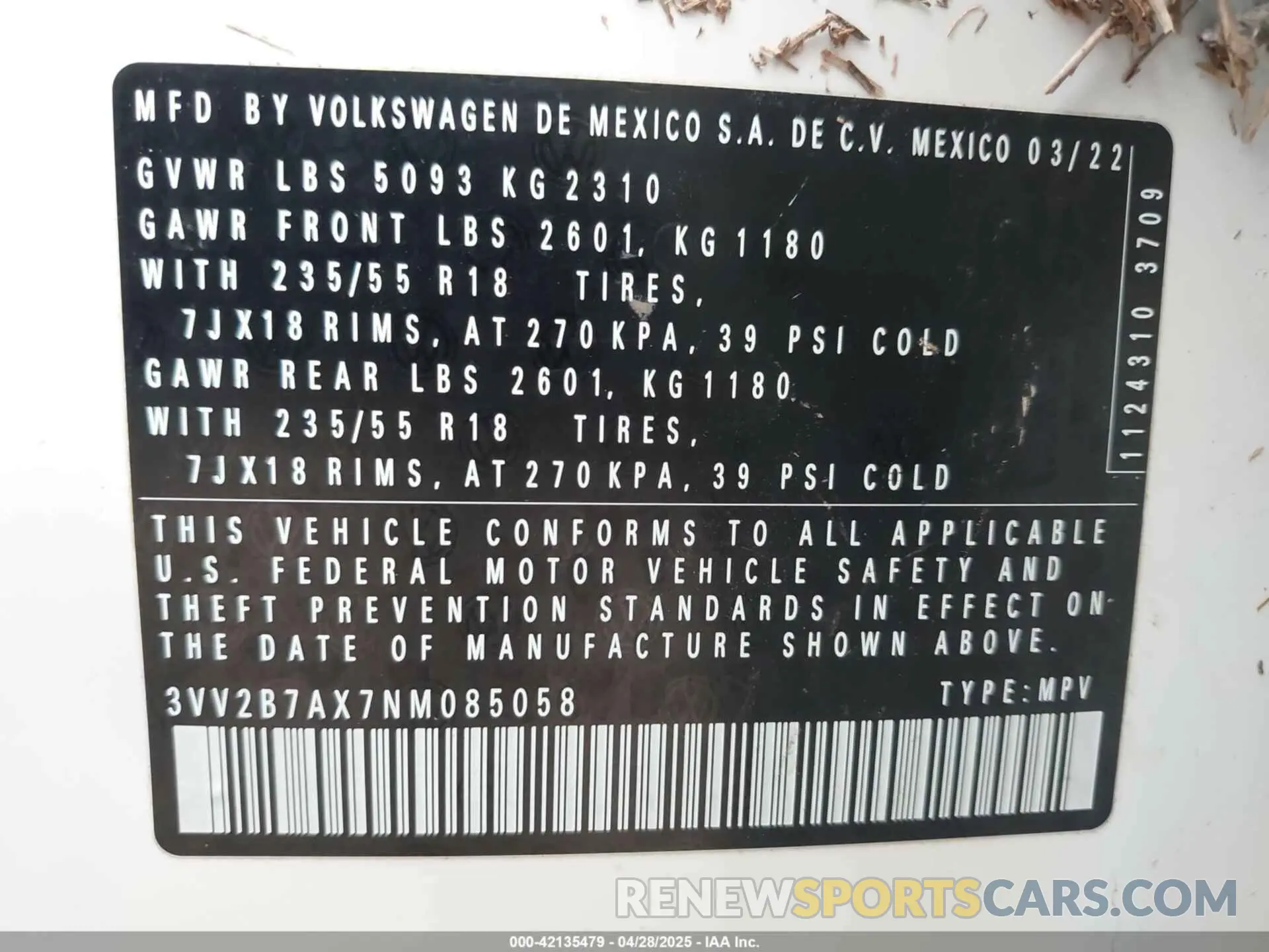 9 Photograph of a damaged car 3VV2B7AX7NM085058 VOLKSWAGEN TIGUAN 2022