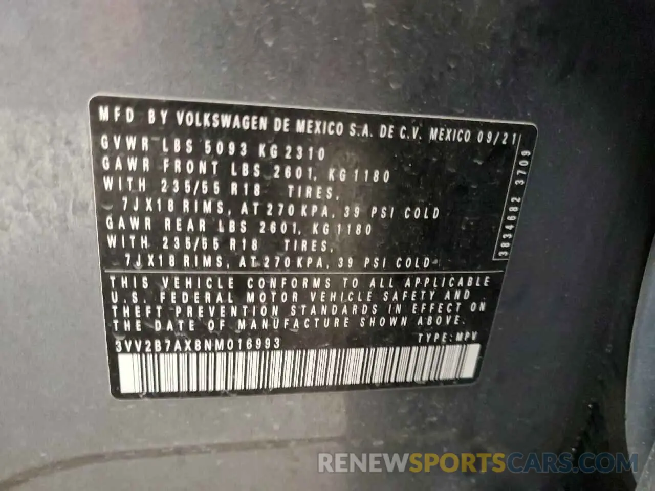 14 Photograph of a damaged car 3VV2B7AX8NM016993 VOLKSWAGEN TIGUAN 2022