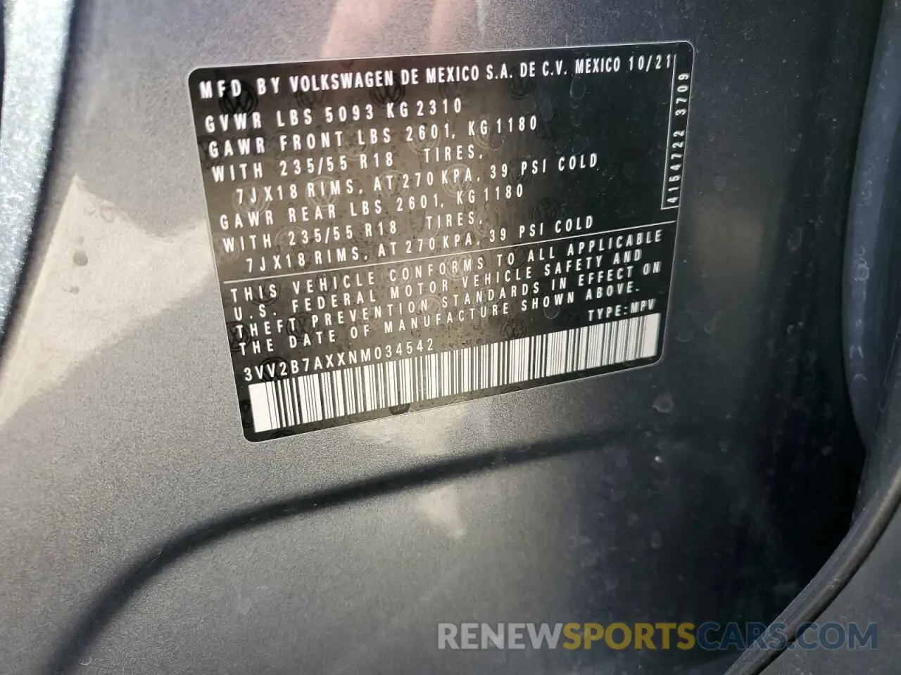 14 Photograph of a damaged car 3VV2B7AXXNM034542 VOLKSWAGEN TIGUAN 2022