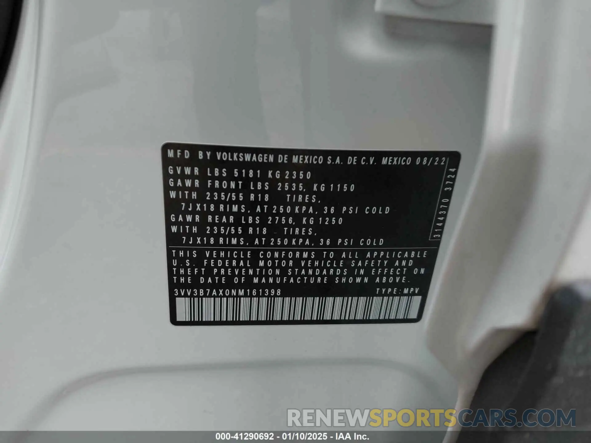 9 Photograph of a damaged car 3VV3B7AX0NM161398 VOLKSWAGEN TIGUAN 2022