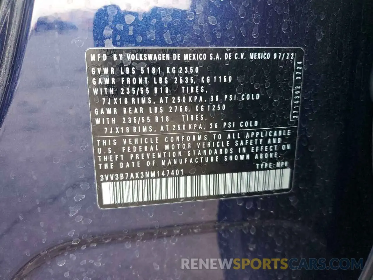 14 Photograph of a damaged car 3VV3B7AX3NM147401 VOLKSWAGEN TIGUAN 2022