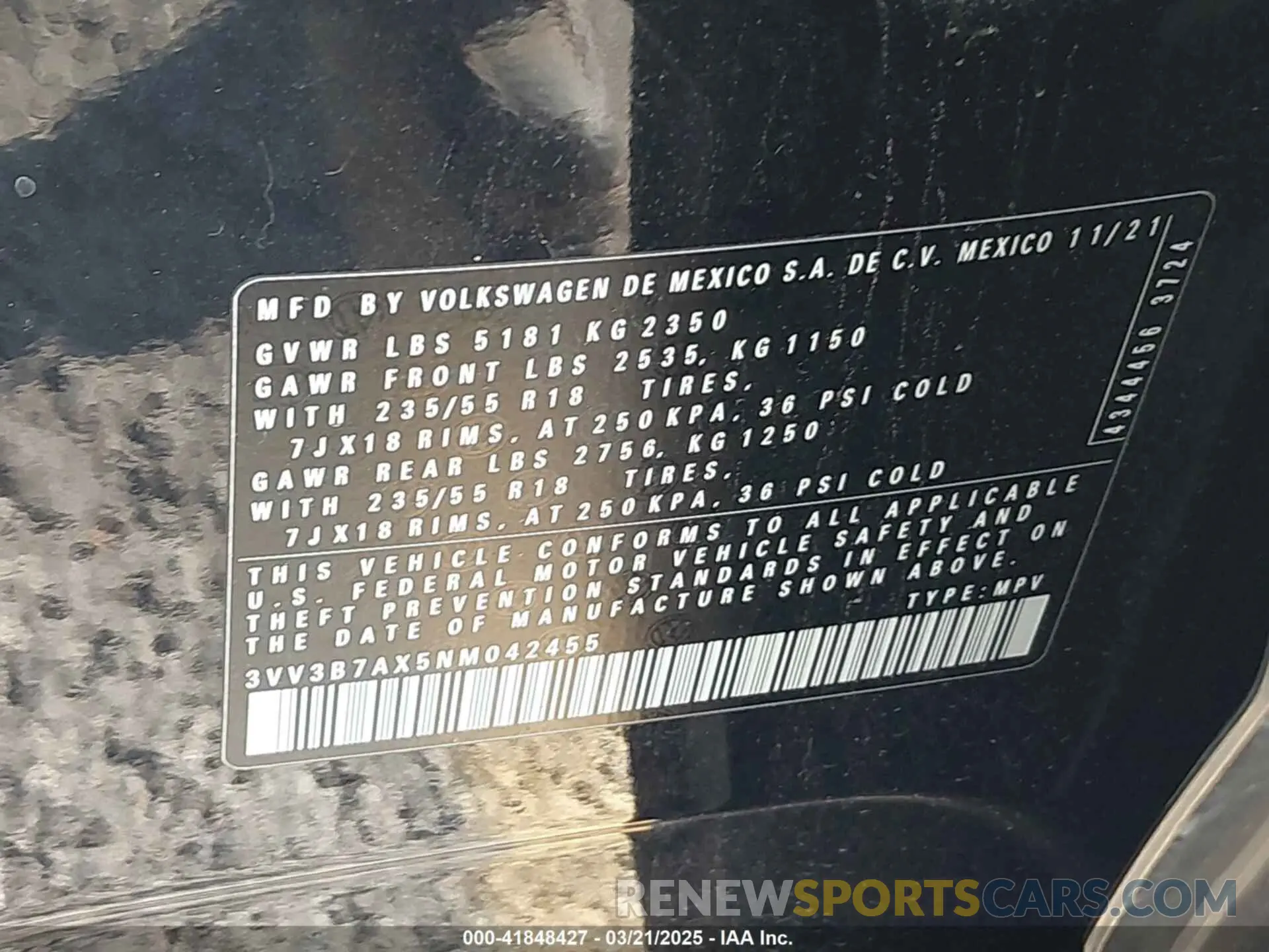 9 Photograph of a damaged car 3VV3B7AX5NM042455 VOLKSWAGEN TIGUAN 2022