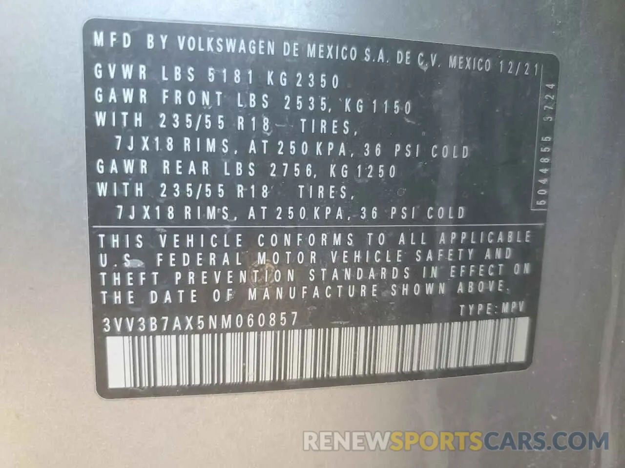 15 Photograph of a damaged car 3VV3B7AX5NM060857 VOLKSWAGEN TIGUAN 2022
