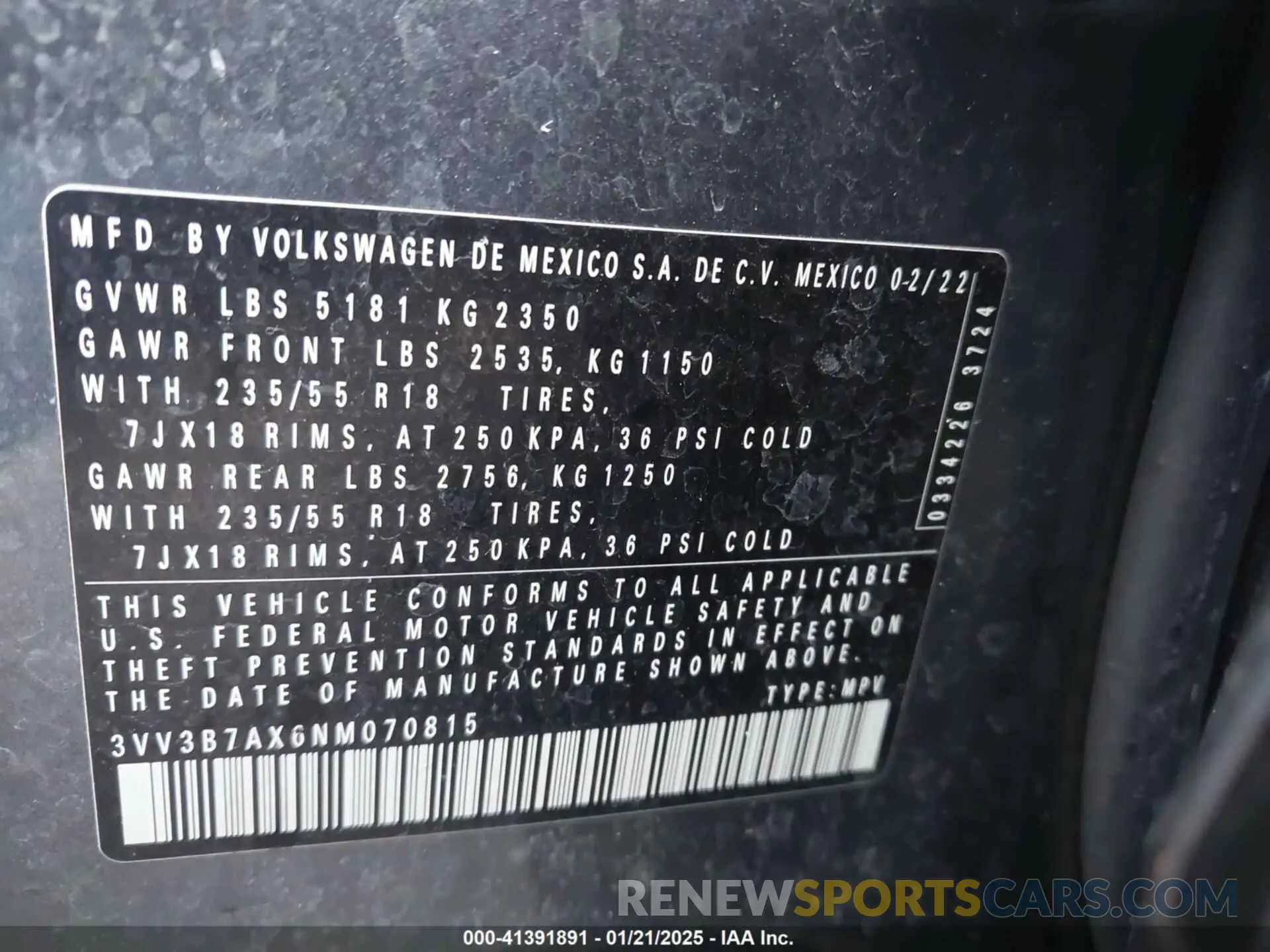 9 Photograph of a damaged car 3VV3B7AX6NM070815 VOLKSWAGEN TIGUAN 2022