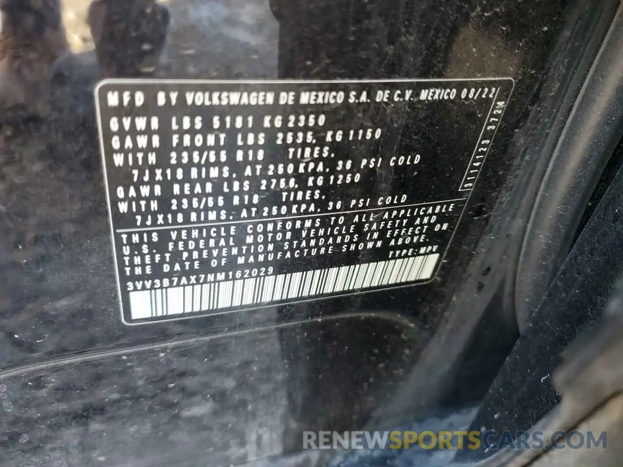 15 Photograph of a damaged car 3VV3B7AX7NM162029 VOLKSWAGEN TIGUAN 2022