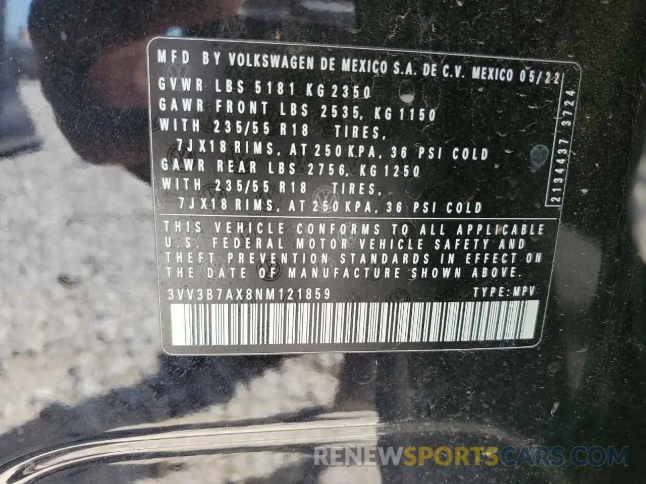 13 Photograph of a damaged car 3VV3B7AX8NM121859 VOLKSWAGEN TIGUAN 2022