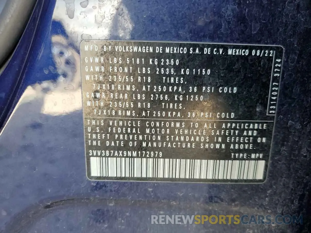 14 Photograph of a damaged car 3VV3B7AX9NM172979 VOLKSWAGEN TIGUAN 2022