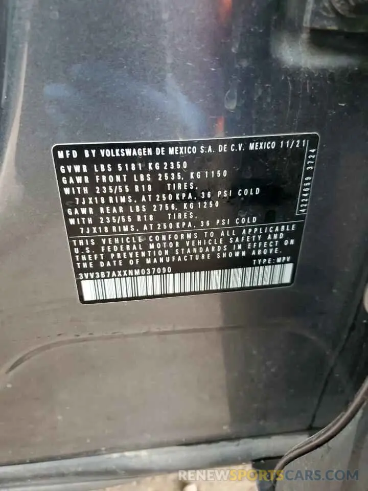 14 Photograph of a damaged car 3VV3B7AXXNM037090 VOLKSWAGEN TIGUAN 2022