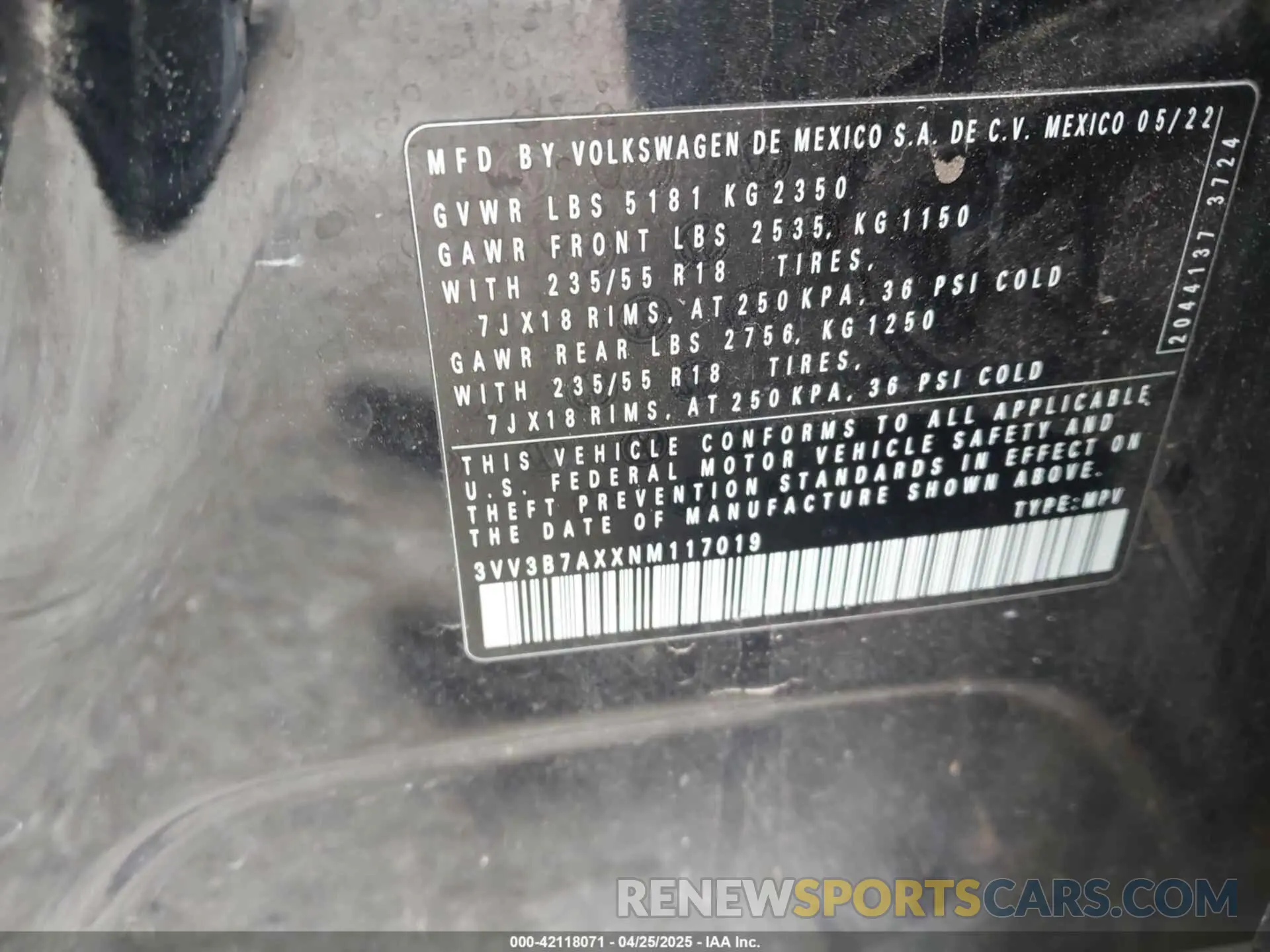 9 Photograph of a damaged car 3VV3B7AXXNM117019 VOLKSWAGEN TIGUAN 2022