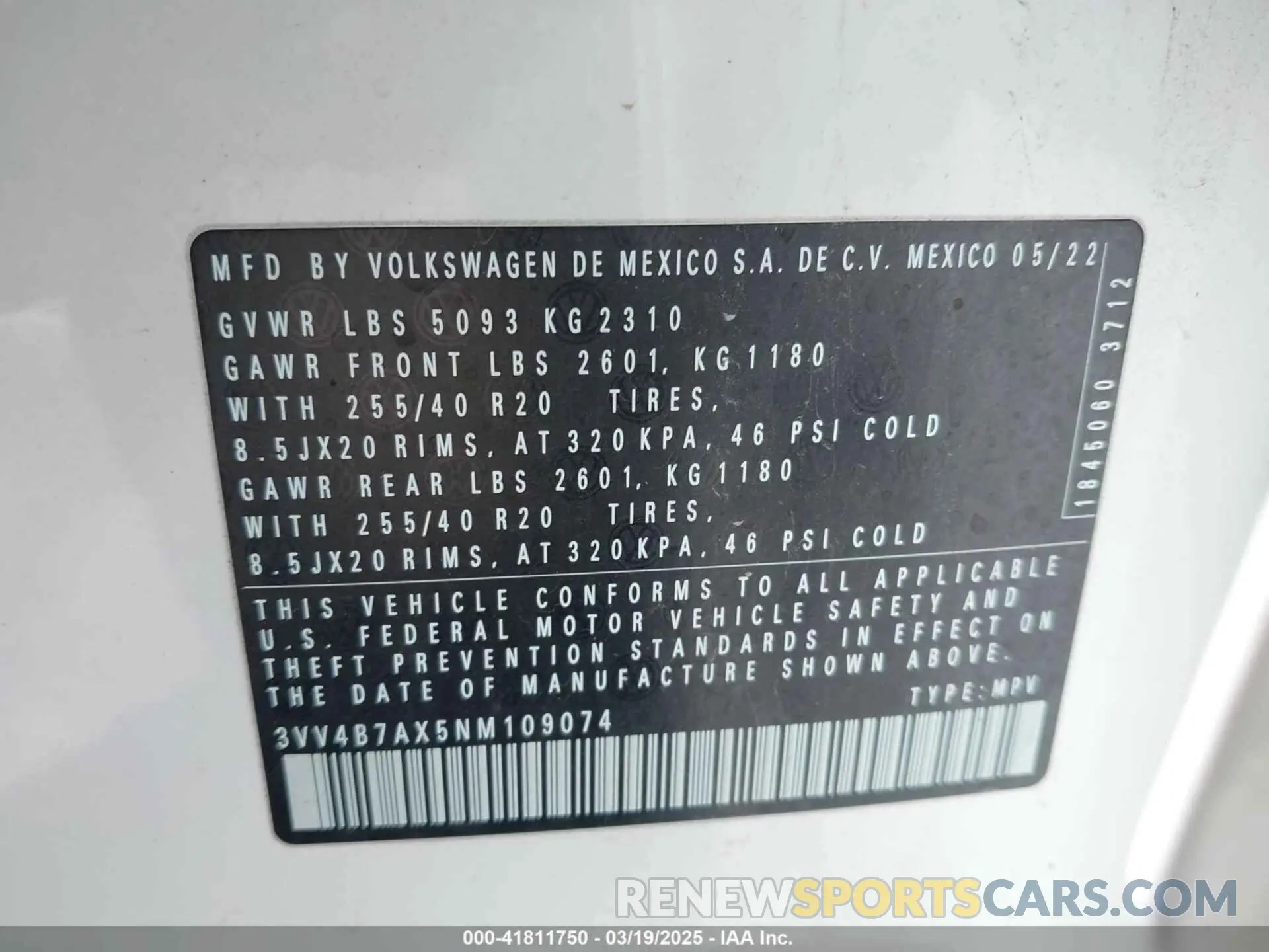 9 Photograph of a damaged car 3VV4B7AX5NM109074 VOLKSWAGEN TIGUAN 2022