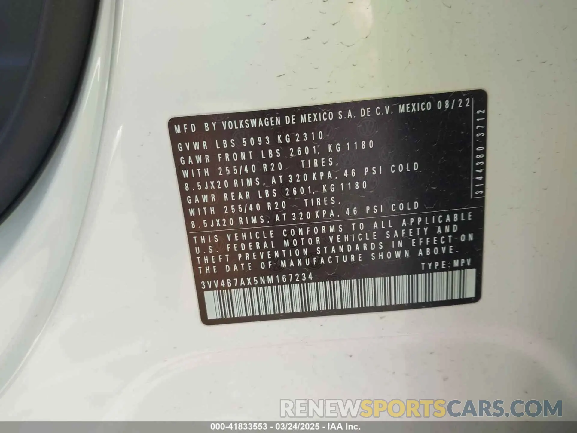 9 Photograph of a damaged car 3VV4B7AX5NM167234 VOLKSWAGEN TIGUAN 2022
