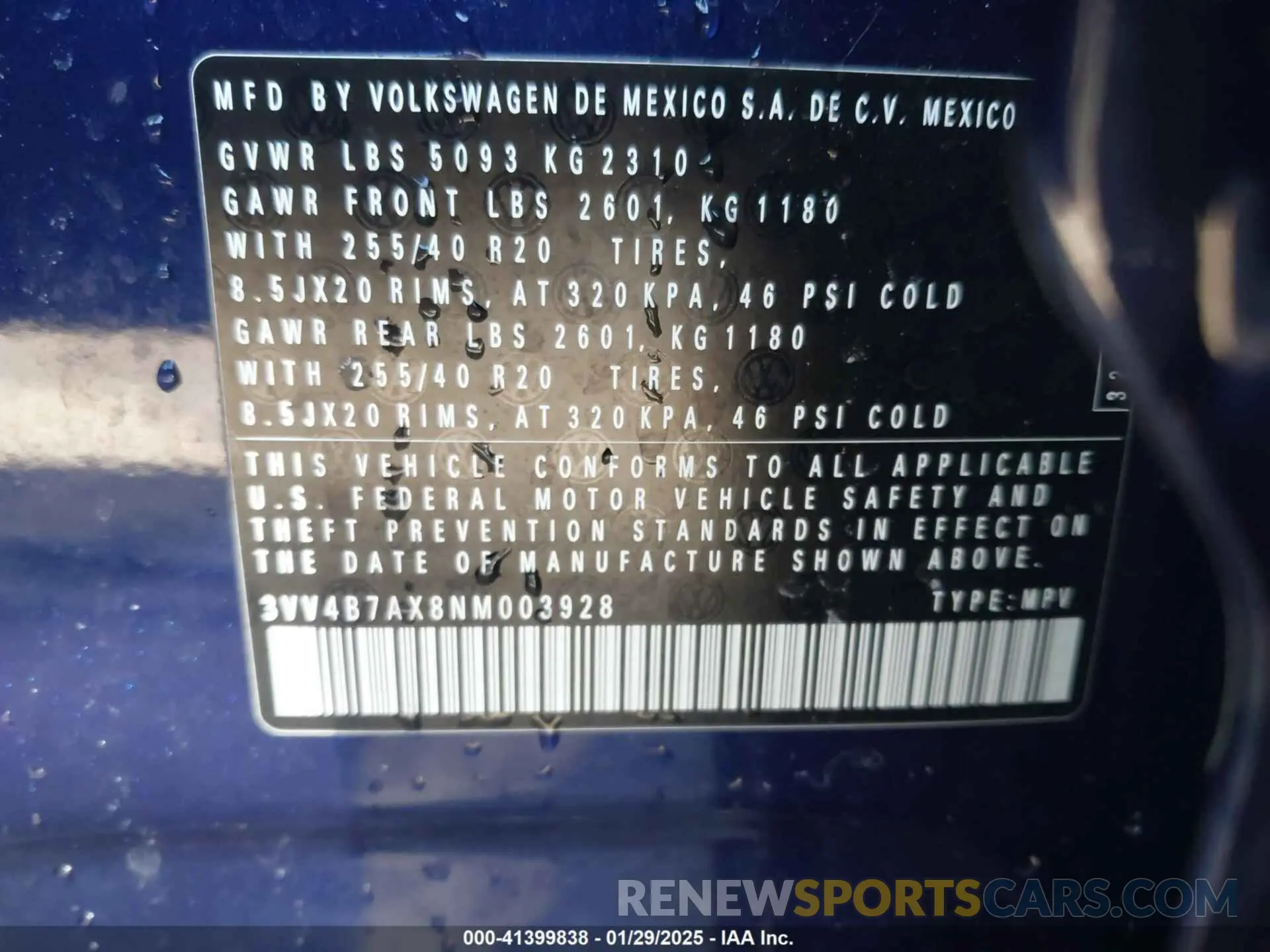 9 Photograph of a damaged car 3VV4B7AX8NM003928 VOLKSWAGEN TIGUAN 2022