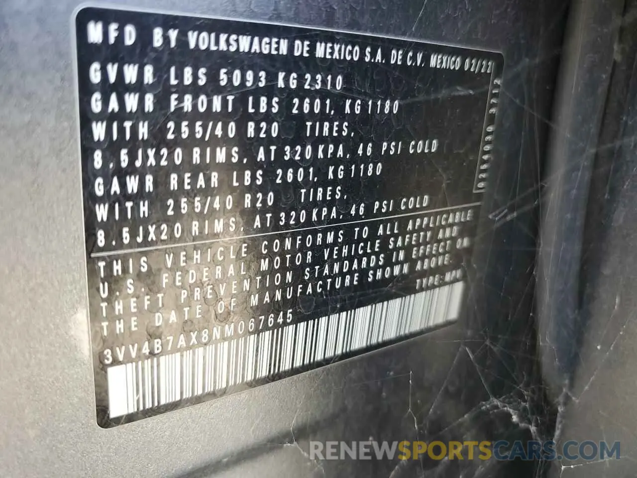 13 Photograph of a damaged car 3VV4B7AX8NM067645 VOLKSWAGEN TIGUAN 2022