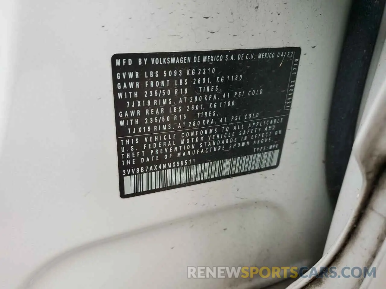 14 Photograph of a damaged car 3VV8B7AX4NM095511 VOLKSWAGEN TIGUAN 2022