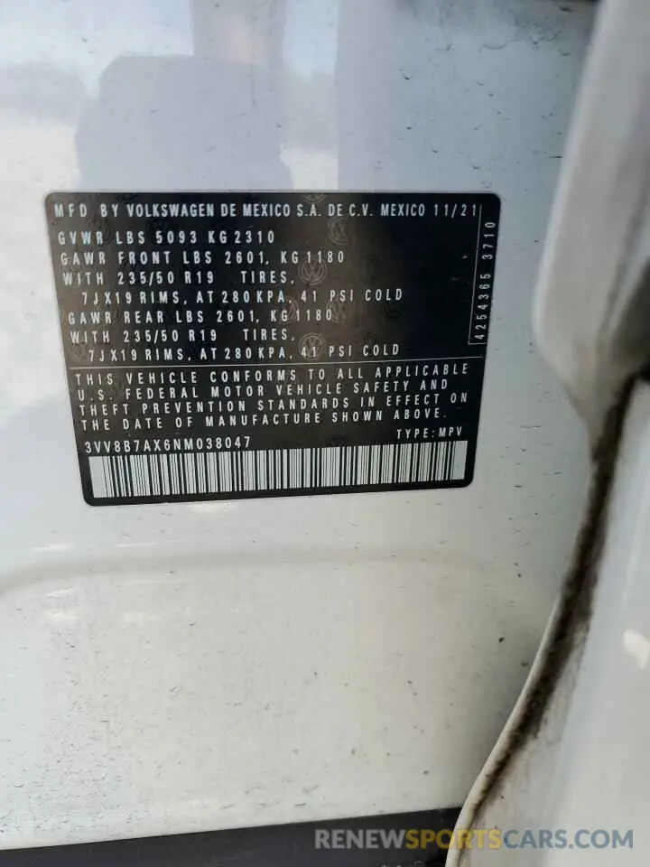 13 Photograph of a damaged car 3VV8B7AX6NM038047 VOLKSWAGEN TIGUAN 2022