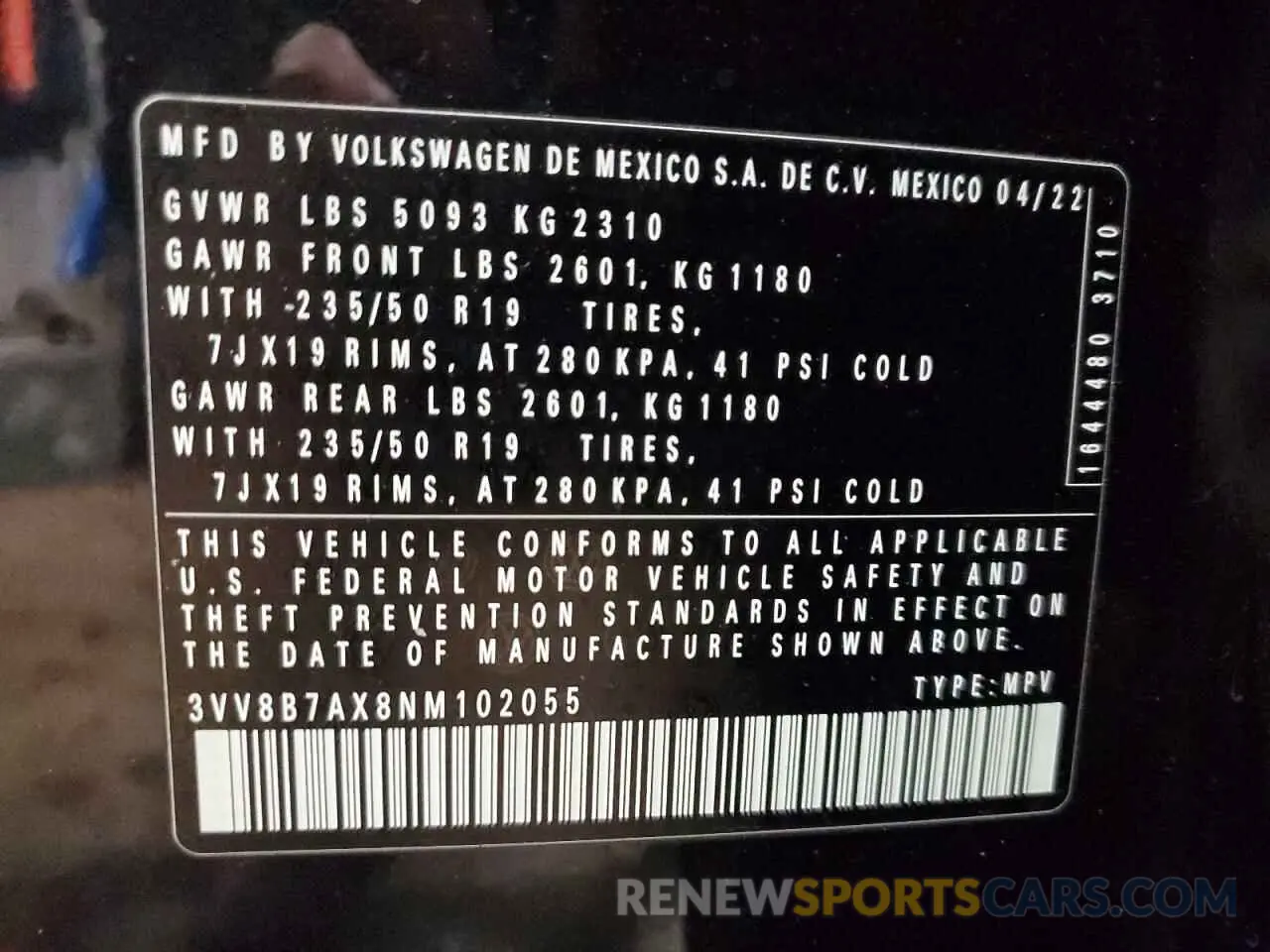 14 Photograph of a damaged car 3VV8B7AX8NM102055 VOLKSWAGEN TIGUAN 2022