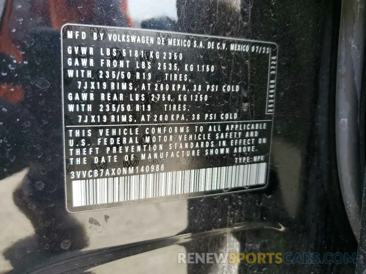 14 Photograph of a damaged car 3VVCB7AX0NM140986 VOLKSWAGEN TIGUAN 2022