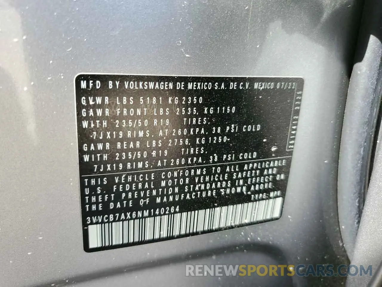 13 Photograph of a damaged car 3VVCB7AX6NM140264 VOLKSWAGEN TIGUAN 2022