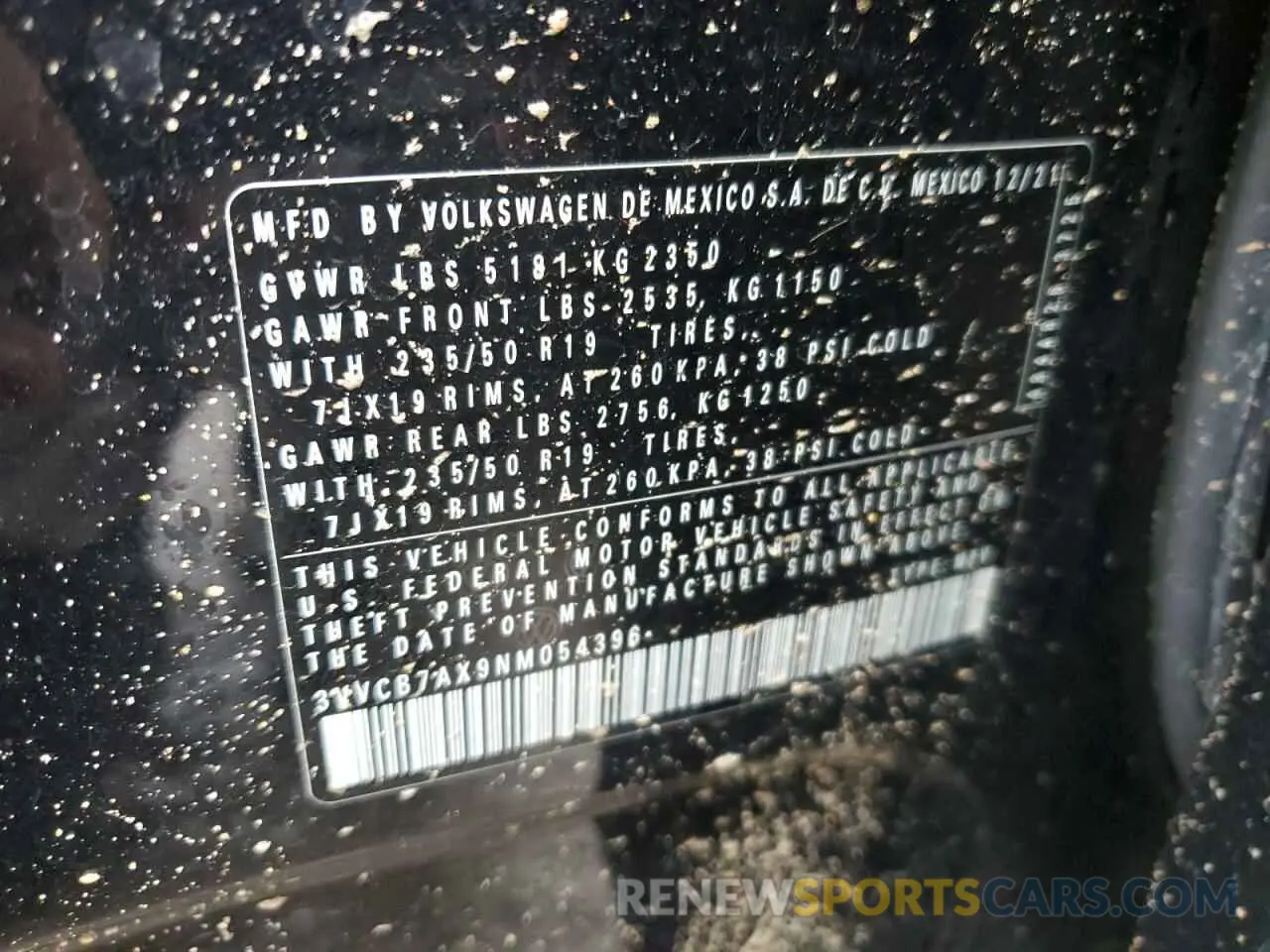 15 Photograph of a damaged car 3VVCB7AX9NM054396 VOLKSWAGEN TIGUAN 2022
