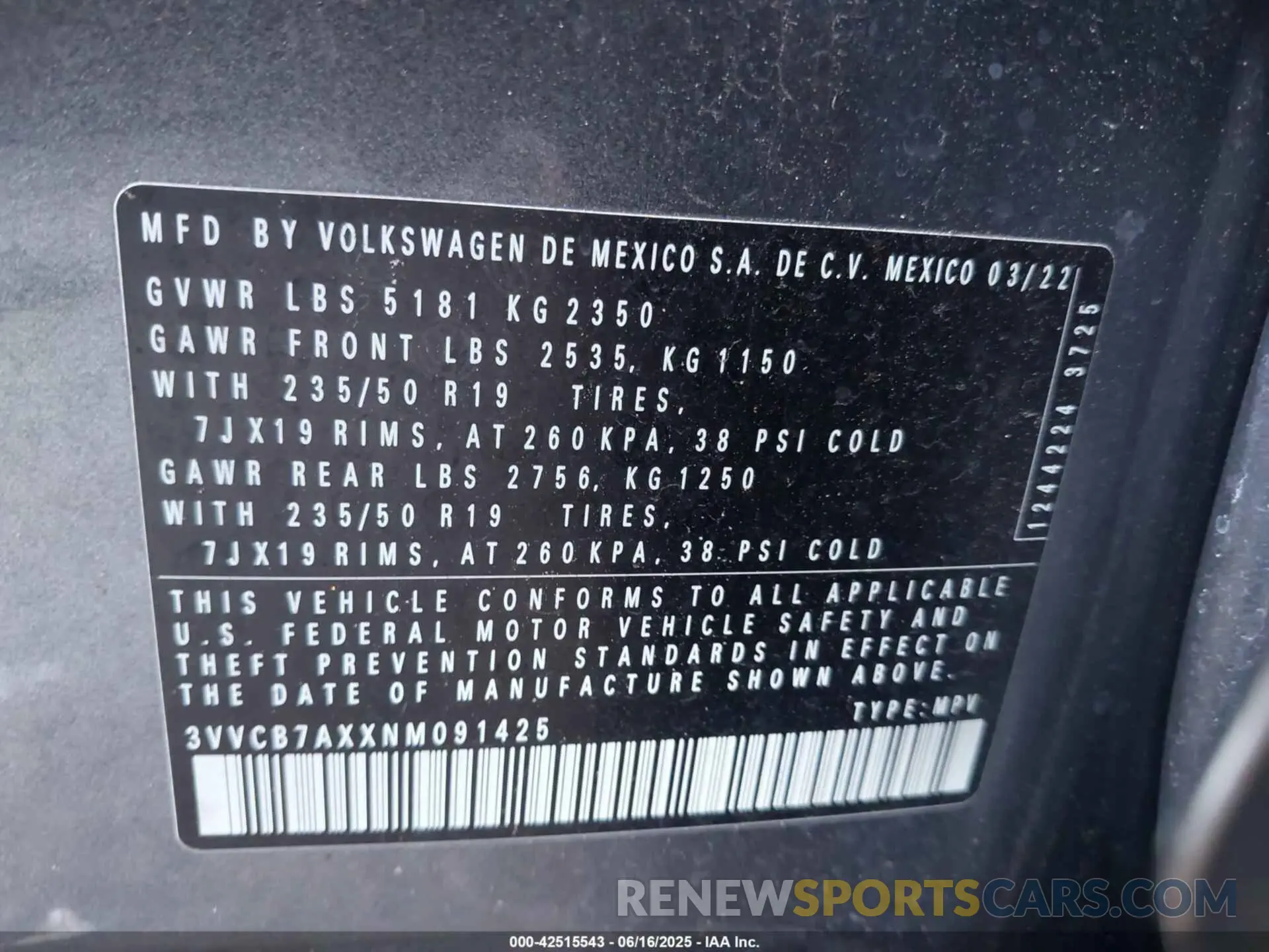 9 Photograph of a damaged car 3VVCB7AXXNM091425 VOLKSWAGEN TIGUAN 2022