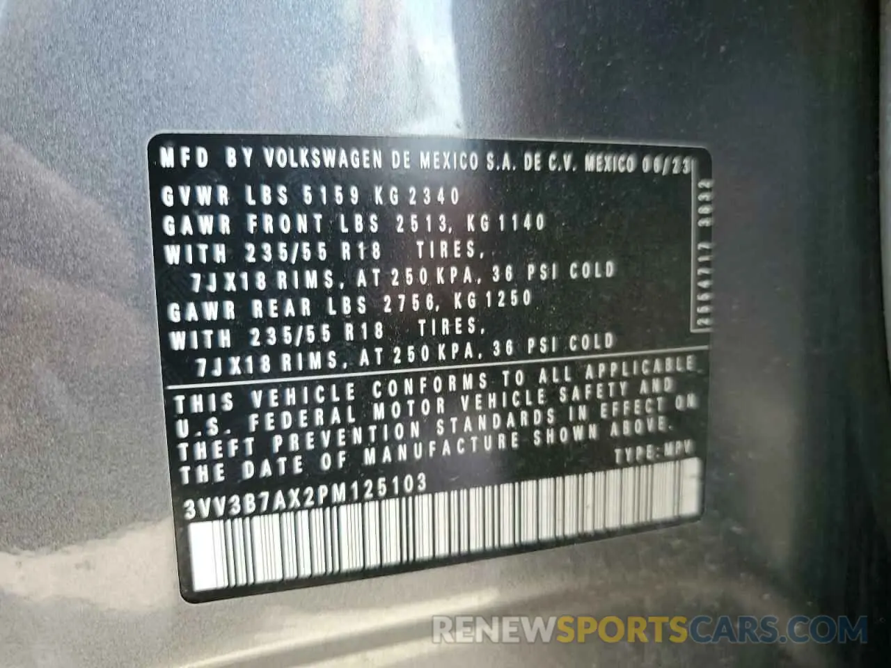 14 Photograph of a damaged car 3VV3B7AX2PM125103 VOLKSWAGEN TIGUAN 2023