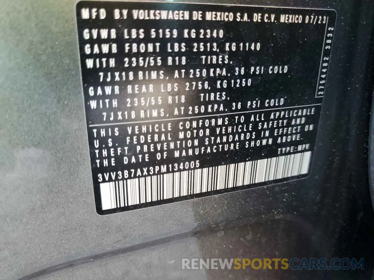 16 Photograph of a damaged car 3VV3B7AX3PM134005 VOLKSWAGEN TIGUAN 2023