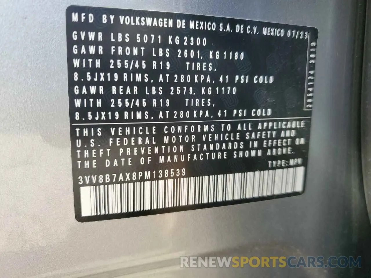 13 Photograph of a damaged car 3VV8B7AX8PM138539 VOLKSWAGEN TIGUAN 2023