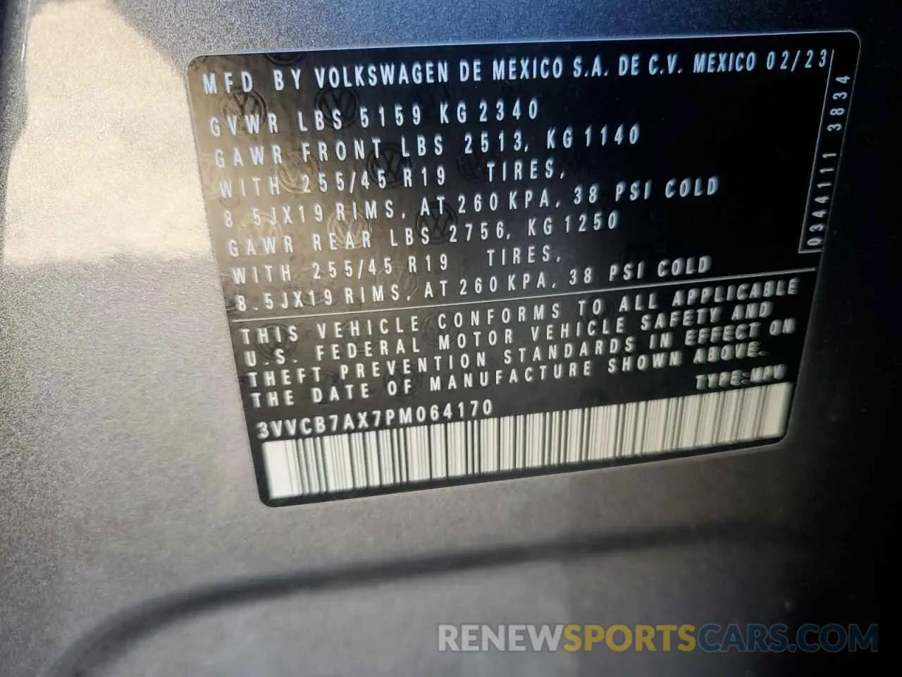 16 Photograph of a damaged car 3VVCB7AX7PM064170 VOLKSWAGEN TIGUAN 2023