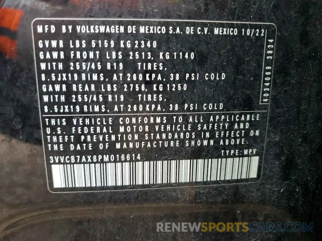 12 Photograph of a damaged car 3VVCB7AX8PM016614 VOLKSWAGEN TIGUAN 2023