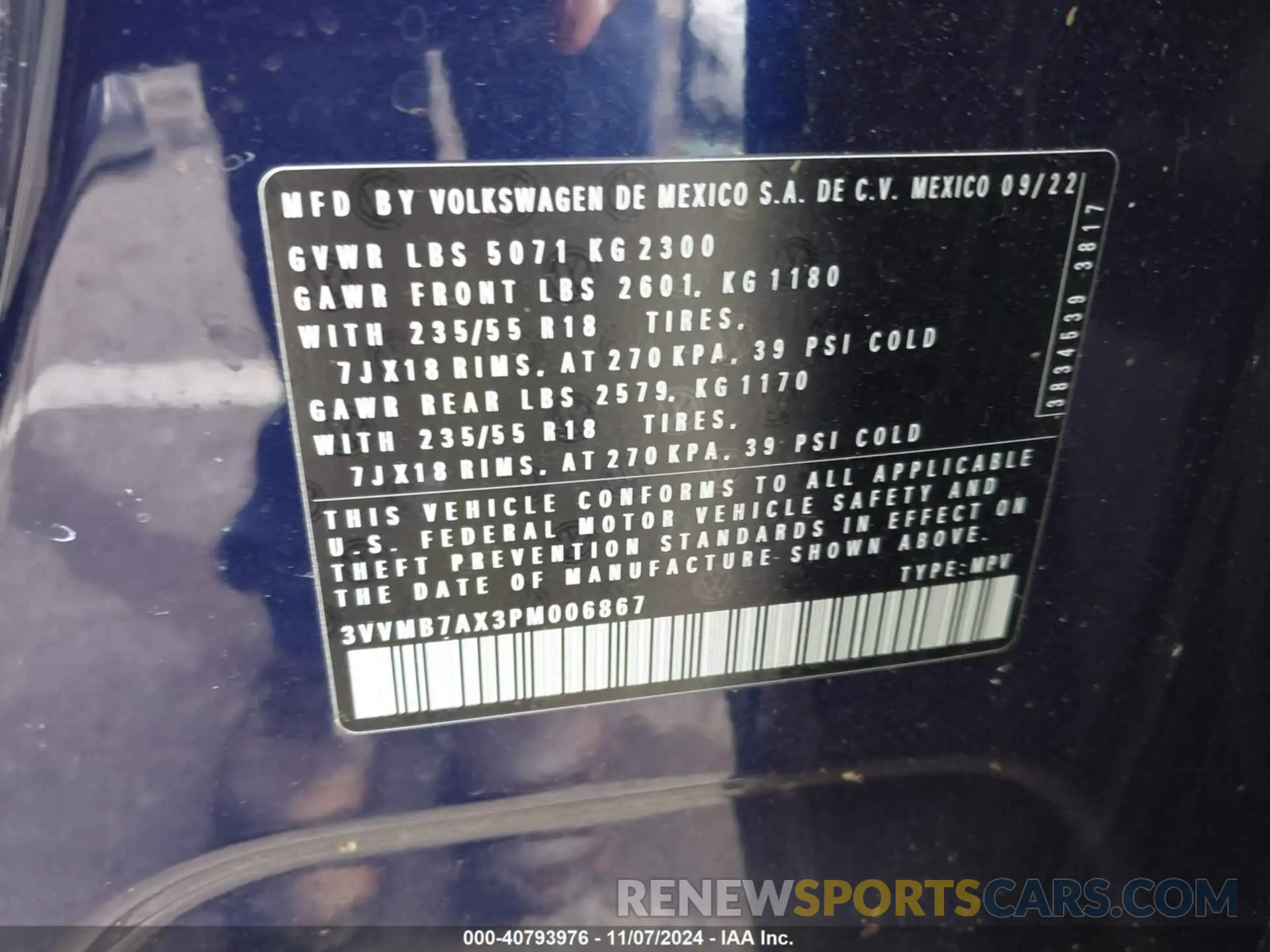 9 Photograph of a damaged car 3VVMB7AX3PM006867 VOLKSWAGEN TIGUAN 2023