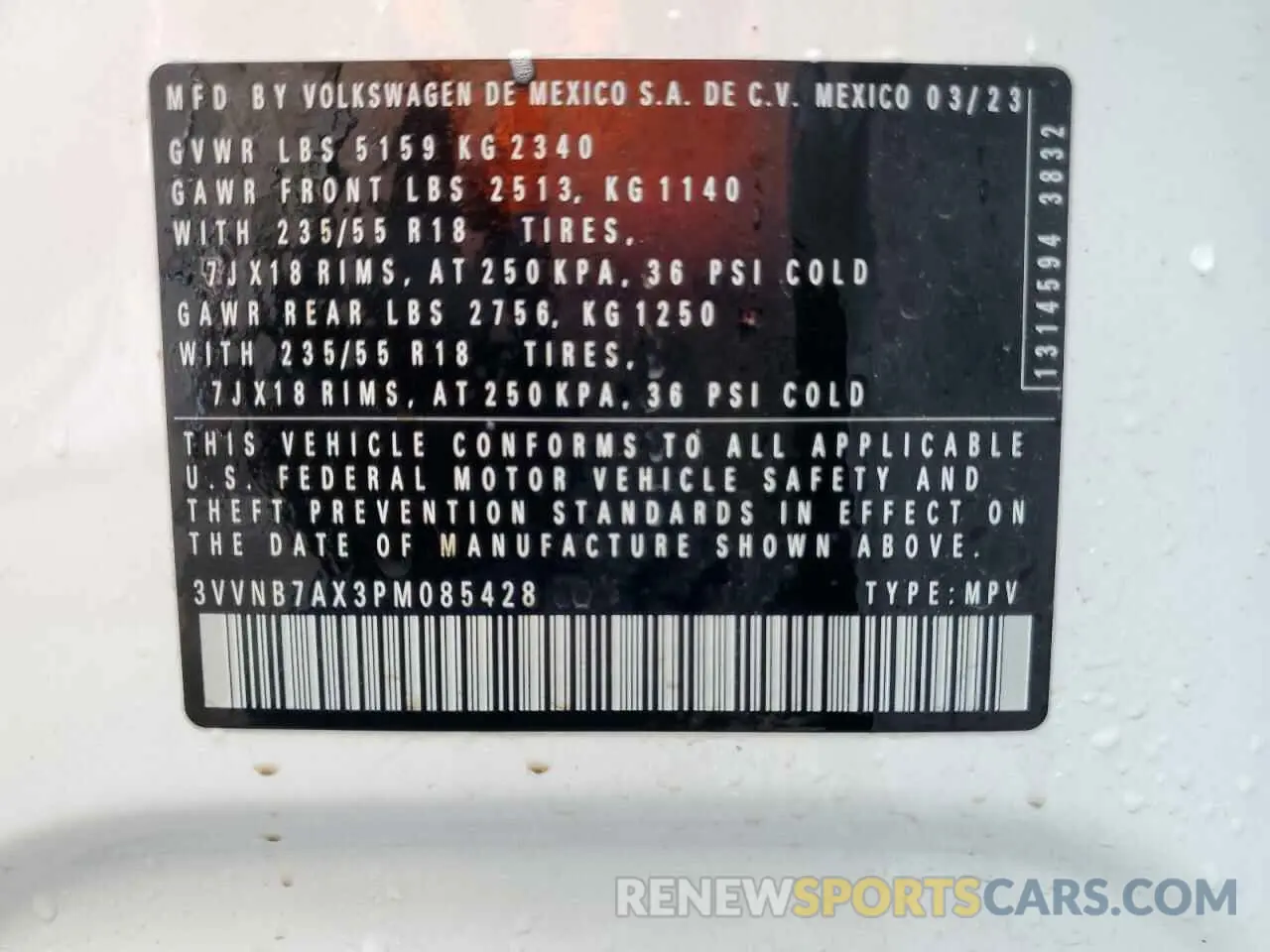 14 Photograph of a damaged car 3VVNB7AX3PM085428 VOLKSWAGEN TIGUAN 2023