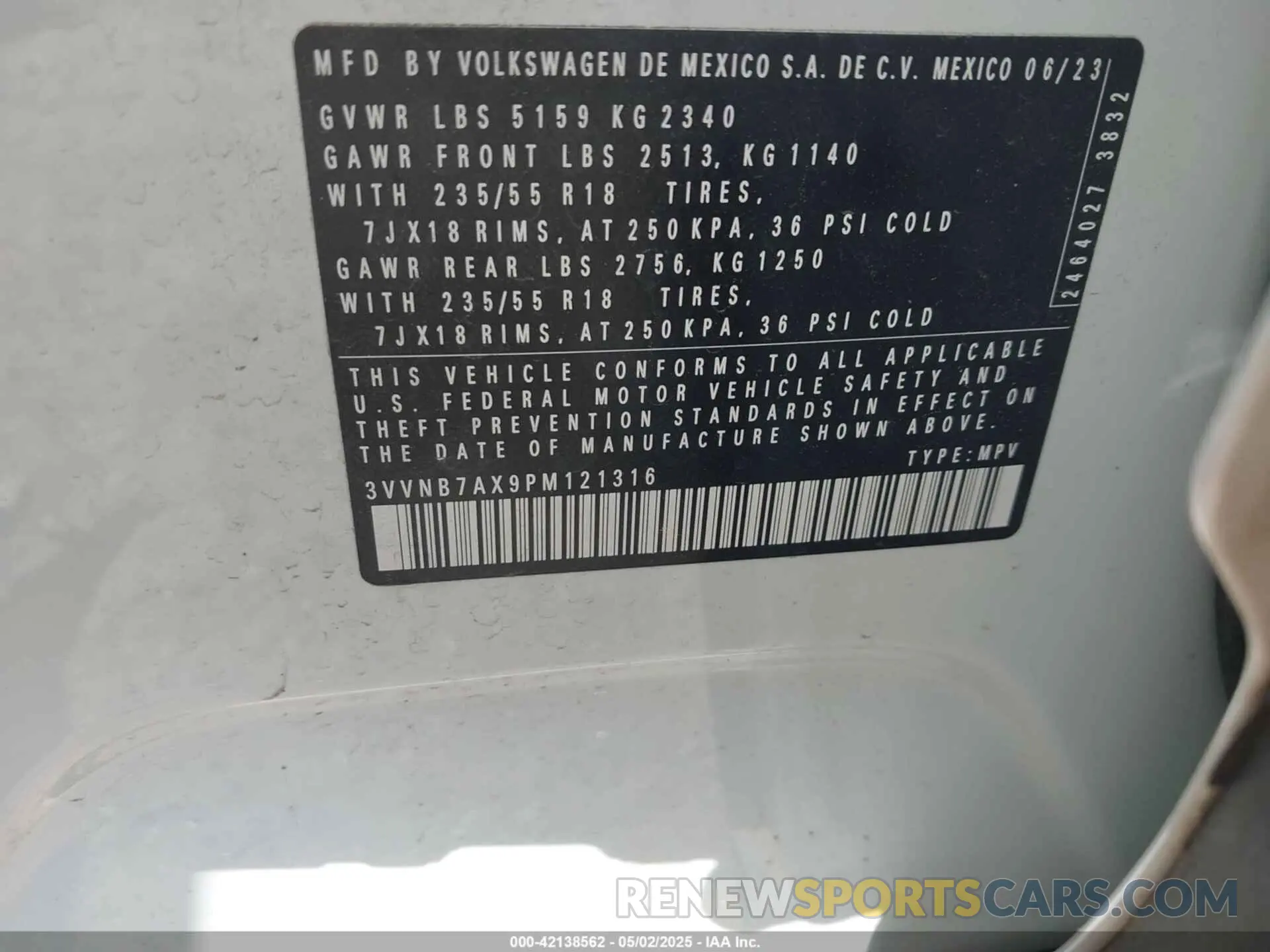 9 Photograph of a damaged car 3VVNB7AX9PM121316 VOLKSWAGEN TIGUAN 2023
