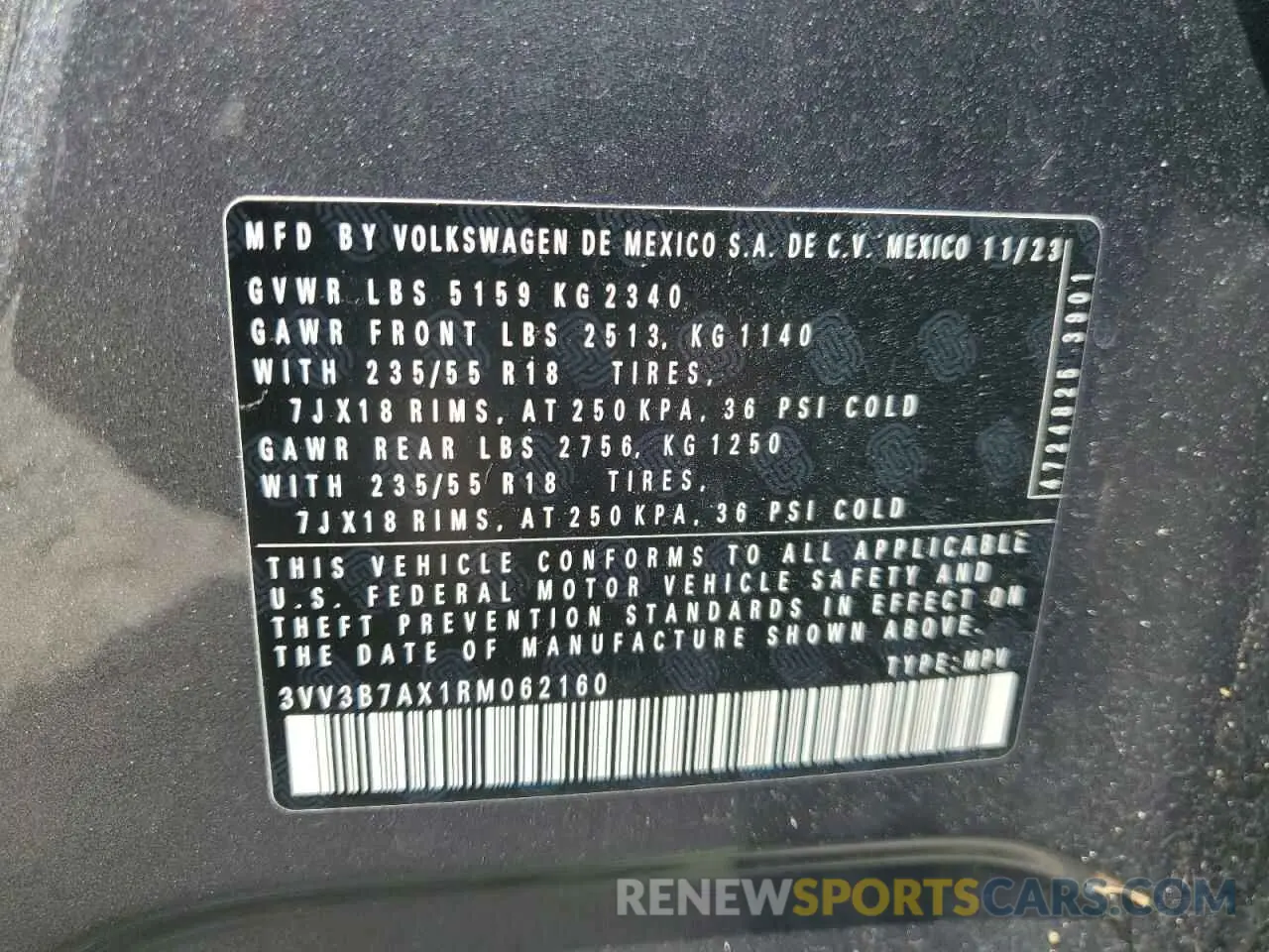 14 Photograph of a damaged car 3VV3B7AX1RM062160 VOLKSWAGEN TIGUAN 2024