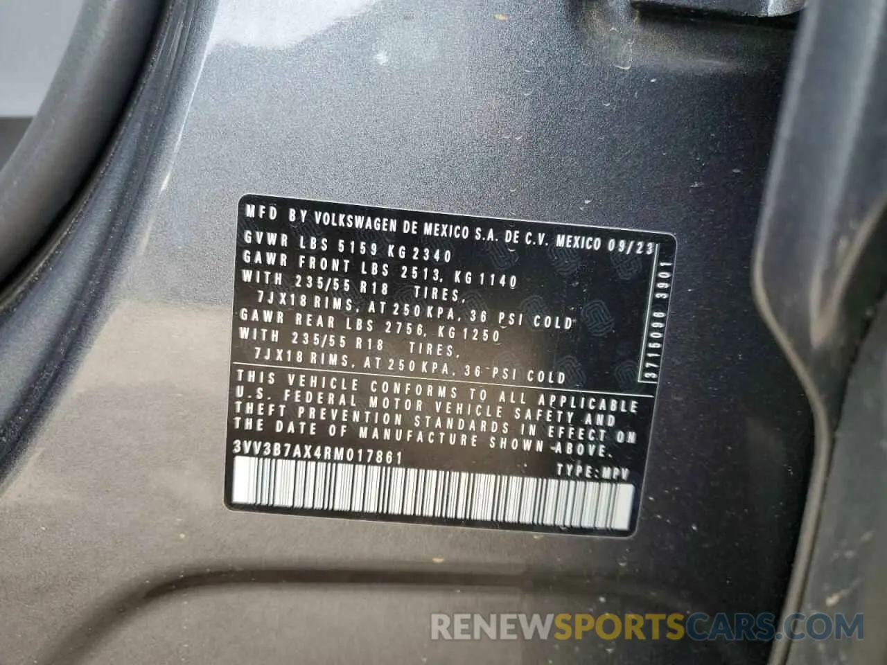 14 Photograph of a damaged car 3VV3B7AX4RM017861 VOLKSWAGEN TIGUAN 2024