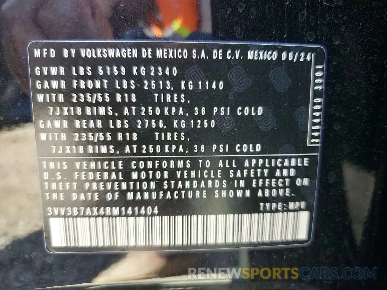 13 Photograph of a damaged car 3VV3B7AX4RM141404 VOLKSWAGEN TIGUAN 2024
