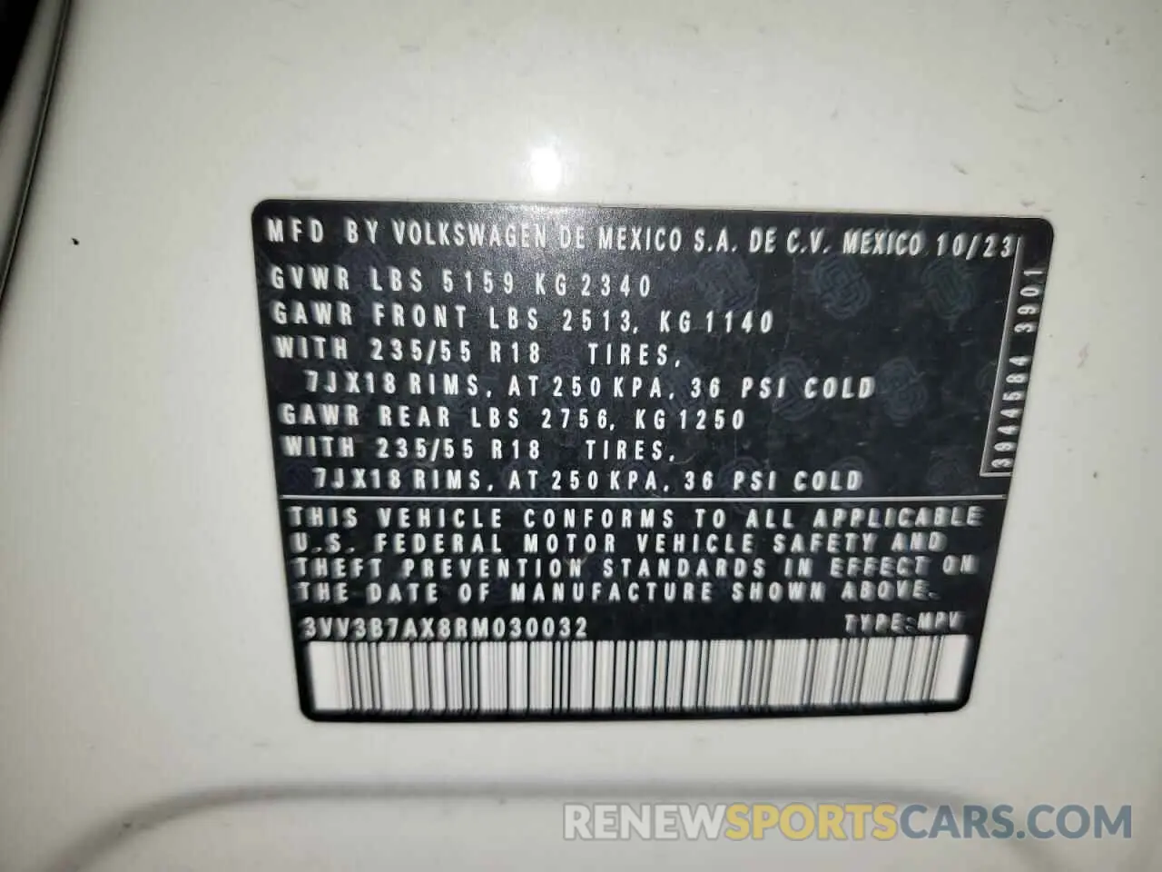14 Photograph of a damaged car 3VV3B7AX8RM030032 VOLKSWAGEN TIGUAN 2024