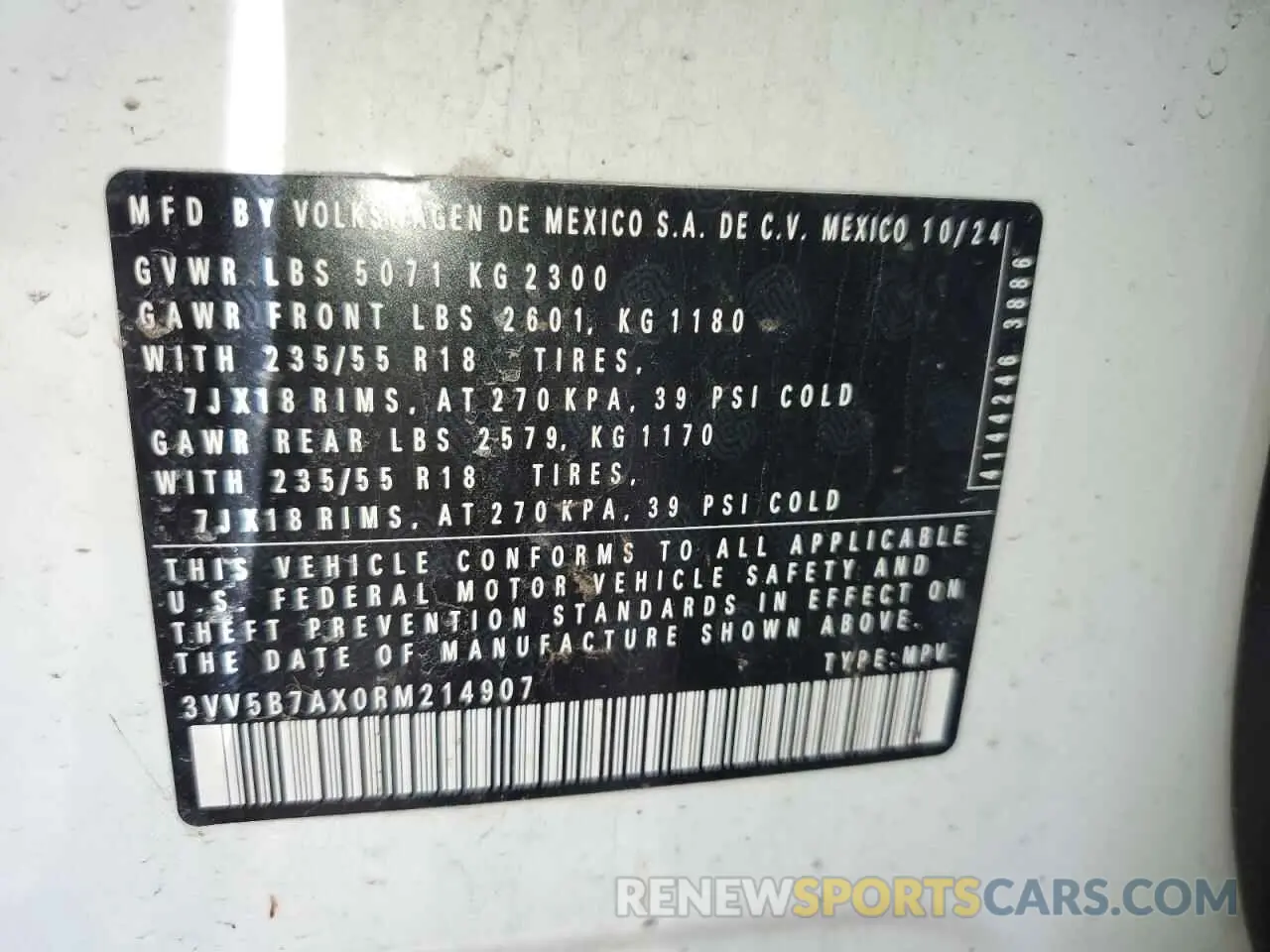 13 Photograph of a damaged car 3VV5B7AX0RM214907 VOLKSWAGEN TIGUAN 2024