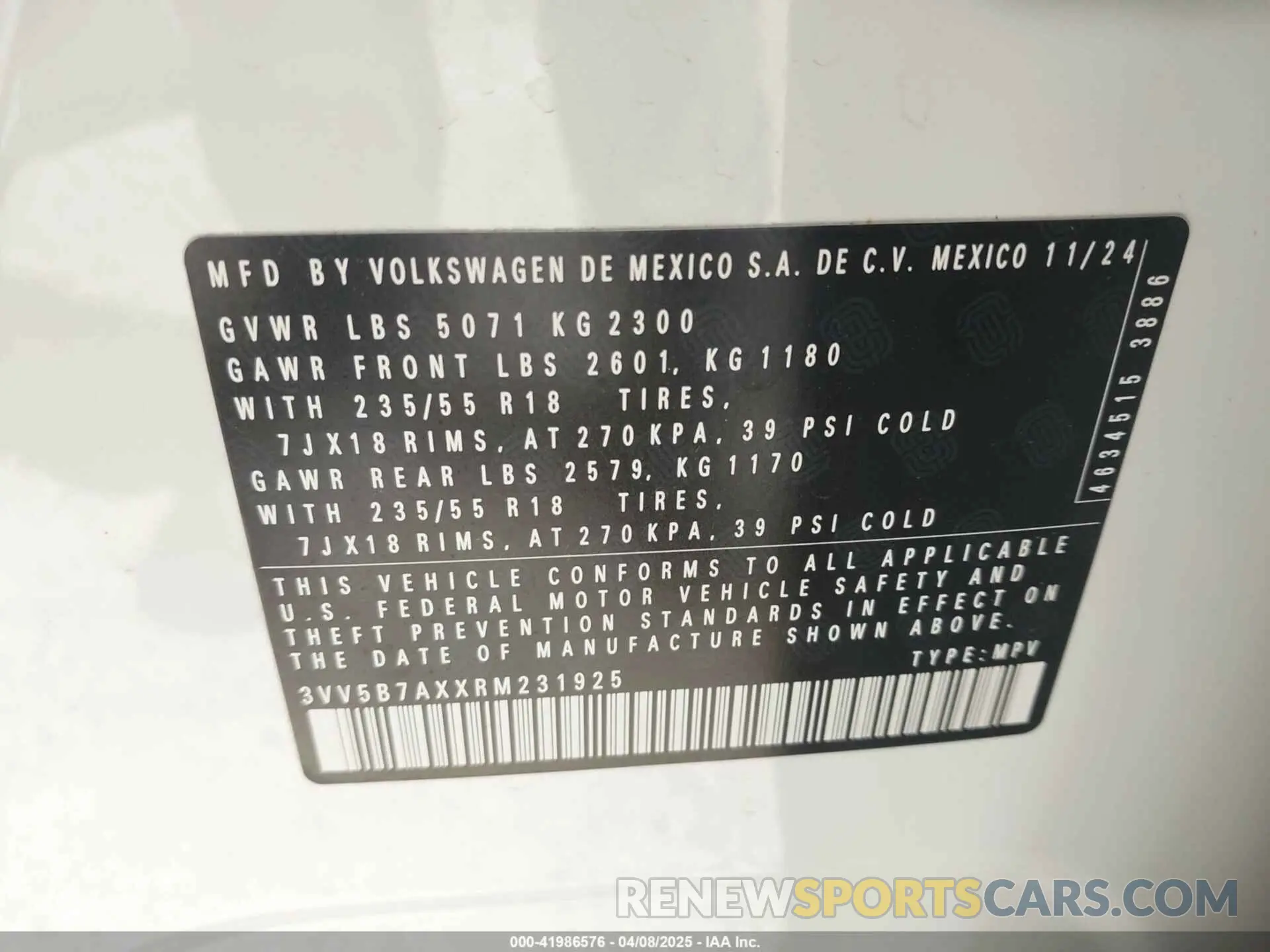 9 Photograph of a damaged car 3VV5B7AXXRM231925 VOLKSWAGEN TIGUAN 2024