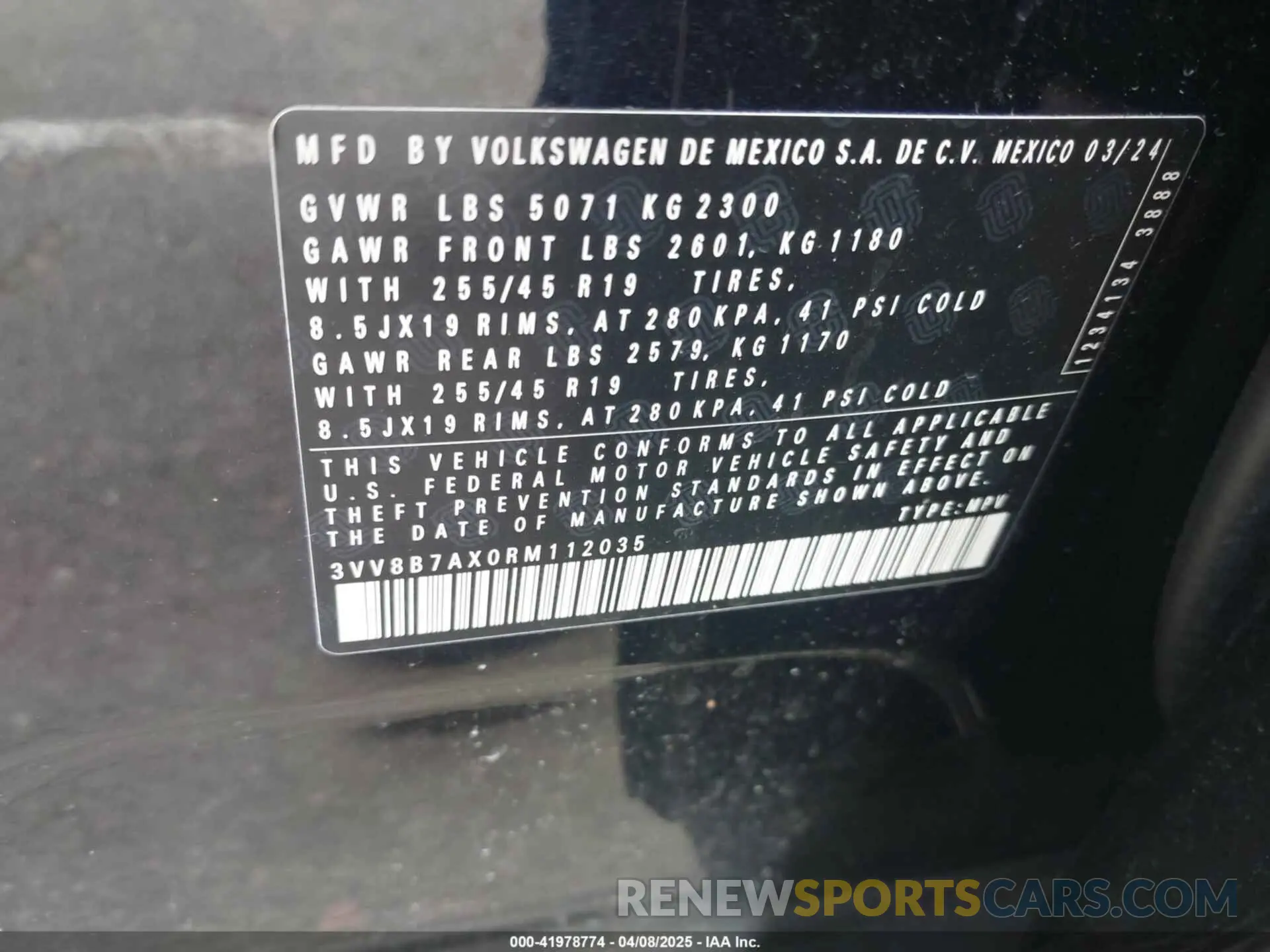 9 Photograph of a damaged car 3VV8B7AX0RM112035 VOLKSWAGEN TIGUAN 2024