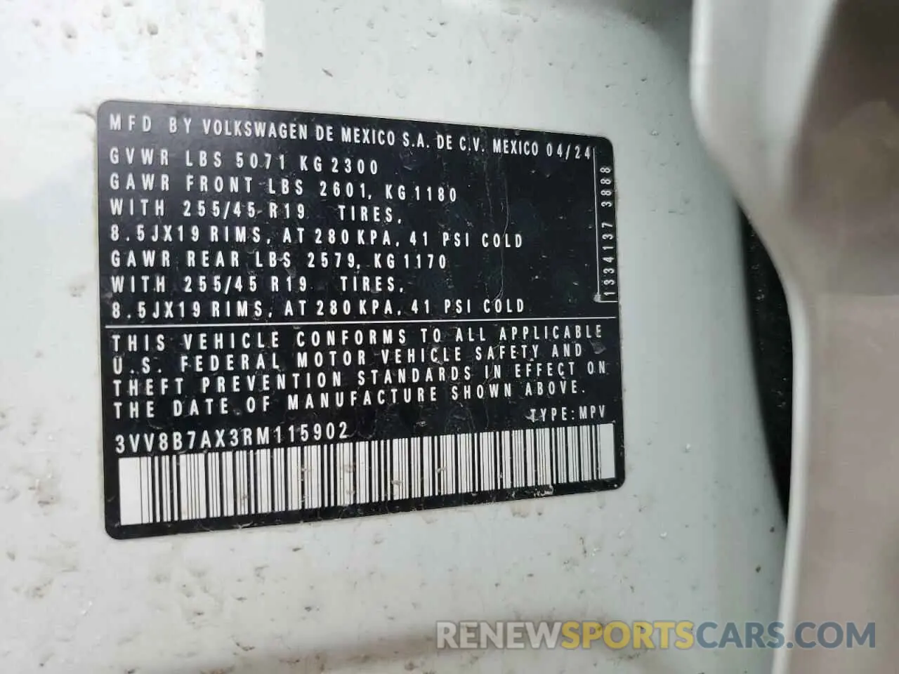 15 Photograph of a damaged car 3VV8B7AX3RM115902 VOLKSWAGEN TIGUAN 2024