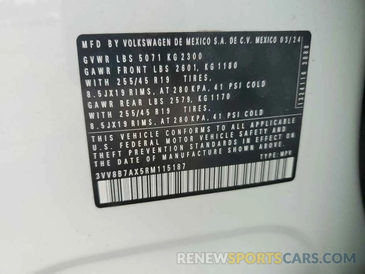 14 Photograph of a damaged car 3VV8B7AX5RM115187 VOLKSWAGEN TIGUAN 2024