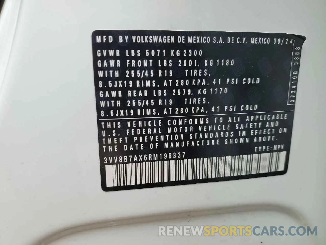 13 Photograph of a damaged car 3VV8B7AX6RM198337 VOLKSWAGEN TIGUAN 2024