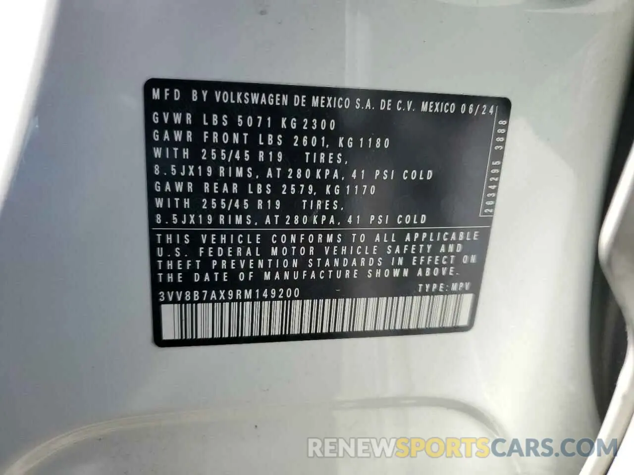 13 Photograph of a damaged car 3VV8B7AX9RM149200 VOLKSWAGEN TIGUAN 2024
