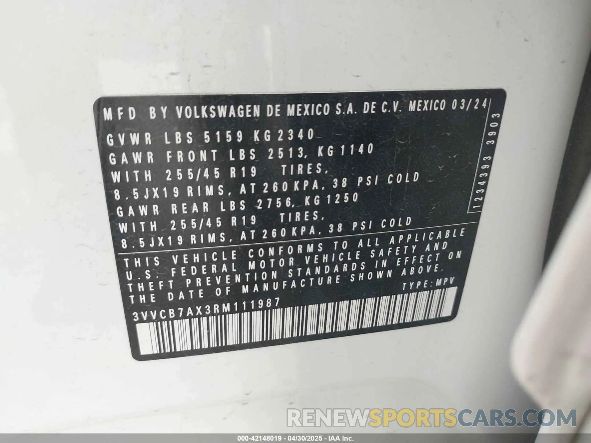 9 Photograph of a damaged car 3VVCB7AX3RM111987 VOLKSWAGEN TIGUAN 2024