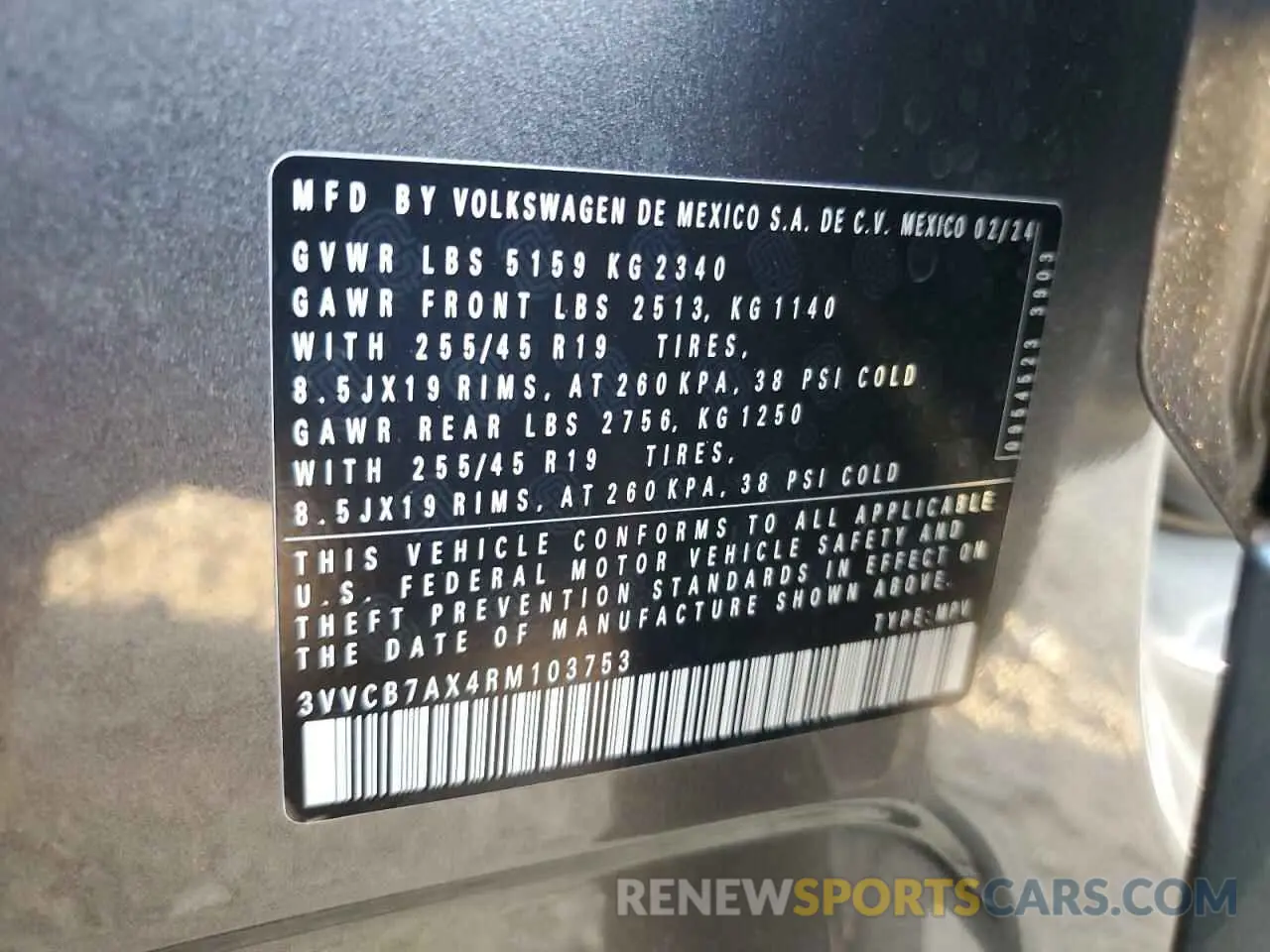 14 Photograph of a damaged car 3VVCB7AX4RM103753 VOLKSWAGEN TIGUAN 2024