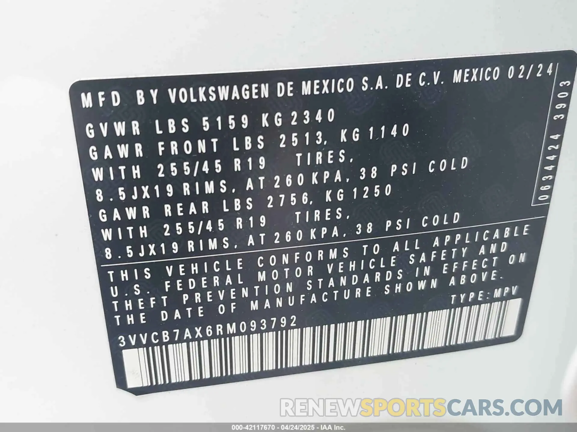9 Photograph of a damaged car 3VVCB7AX6RM093792 VOLKSWAGEN TIGUAN 2024