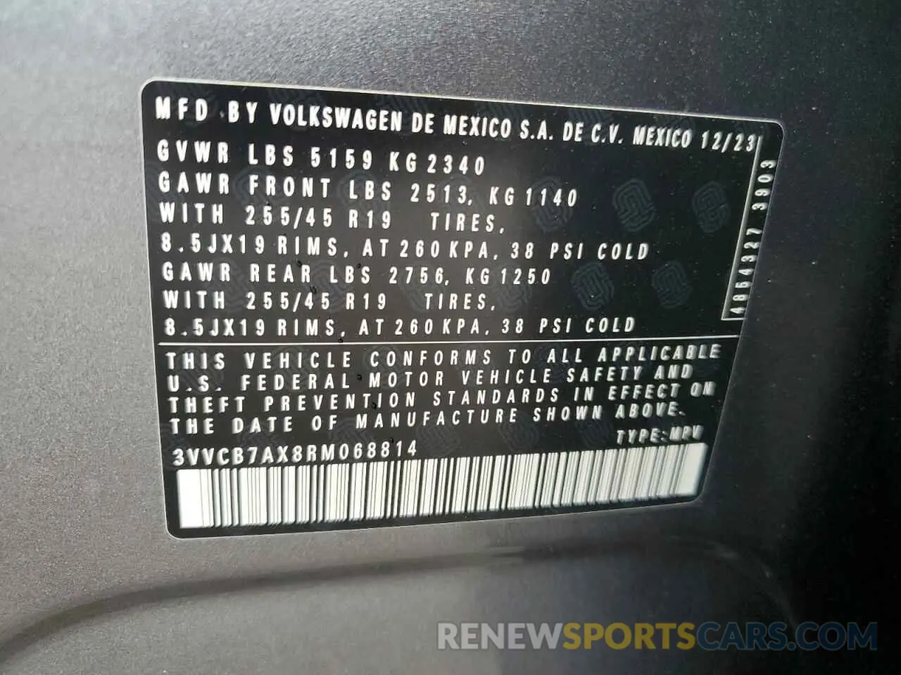 13 Photograph of a damaged car 3VVCB7AX8RM068814 VOLKSWAGEN TIGUAN 2024