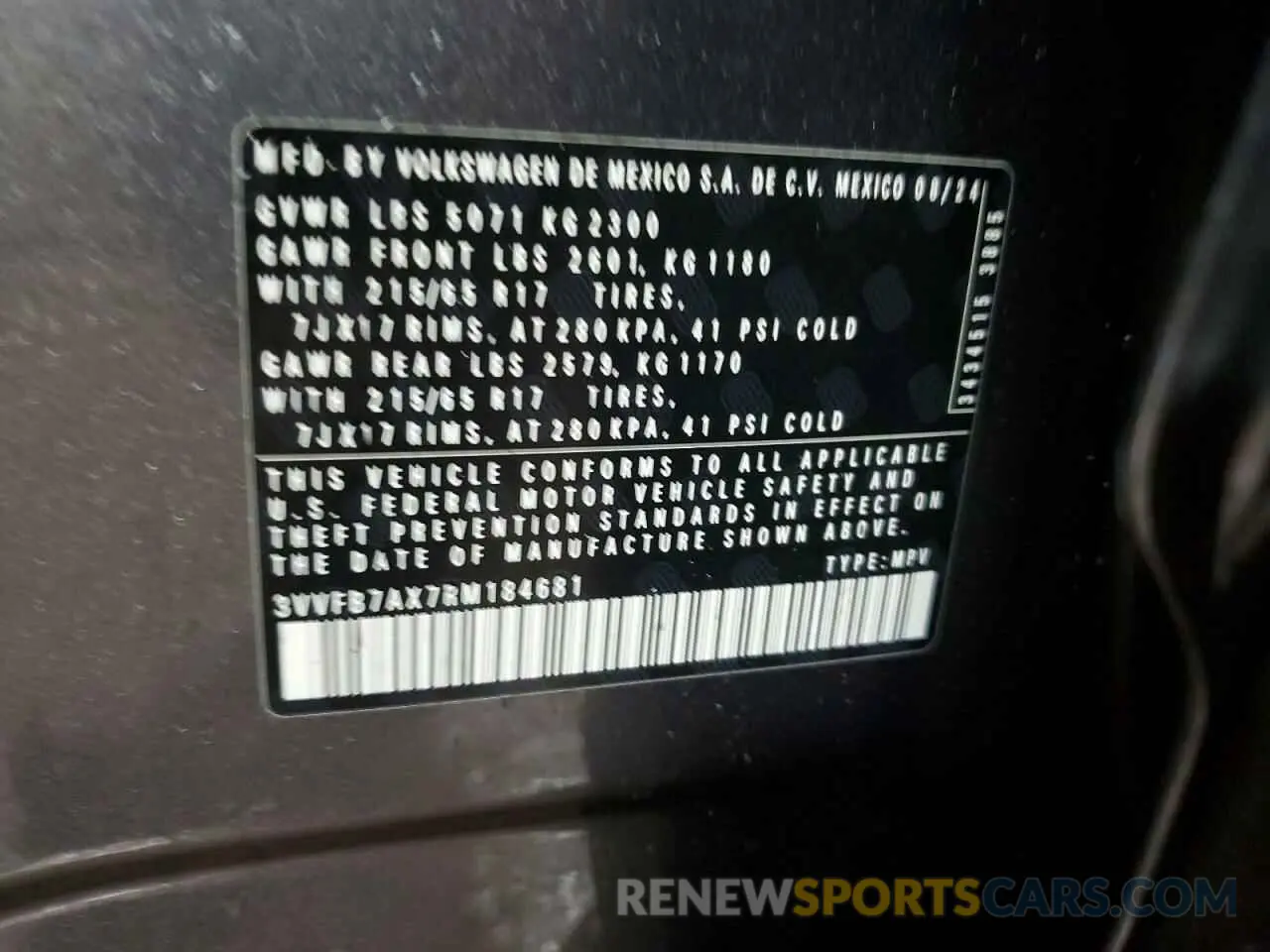 12 Photograph of a damaged car 3VVFB7AX7RM184681 VOLKSWAGEN TIGUAN 2024