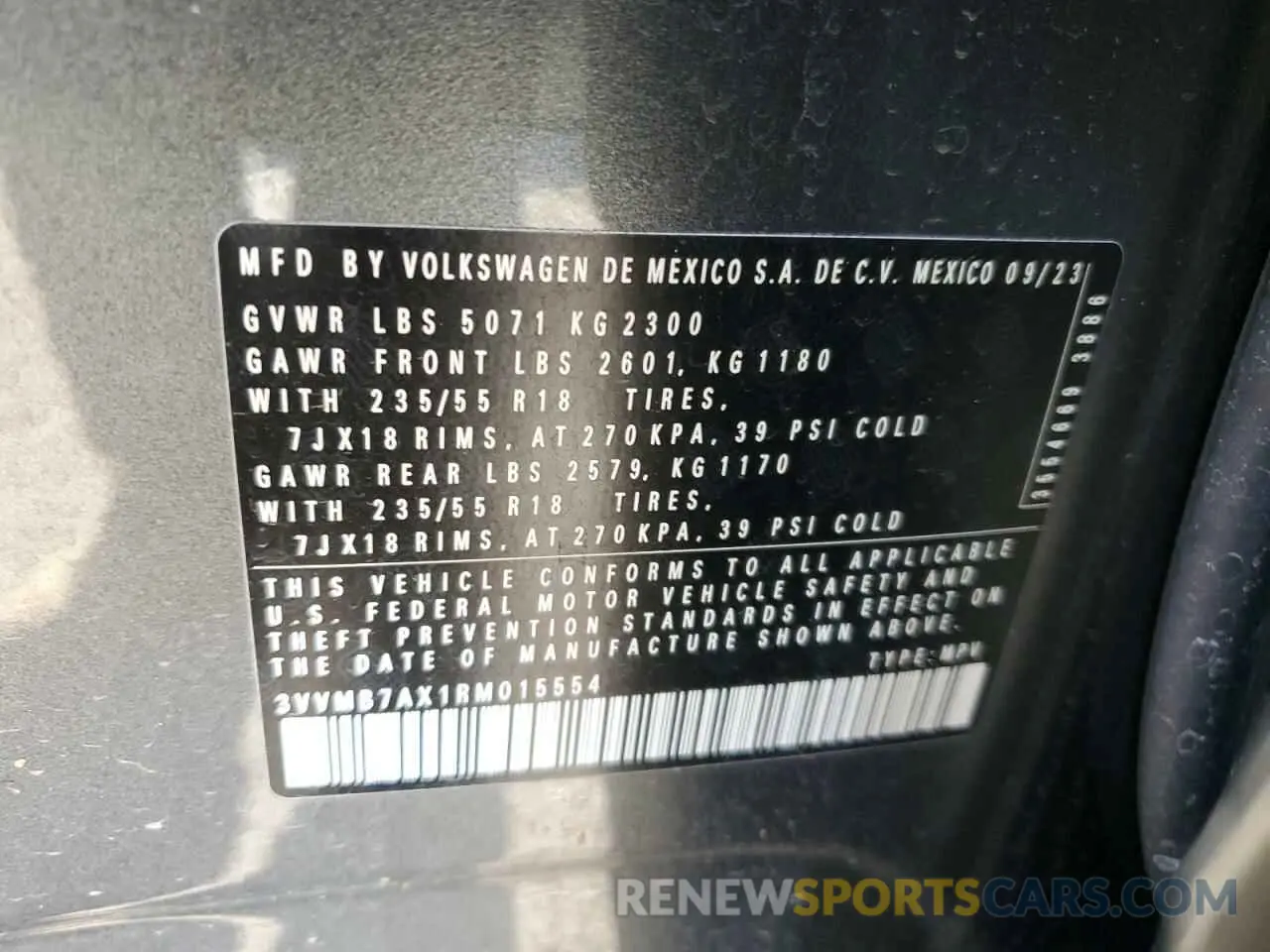 13 Photograph of a damaged car 3VVMB7AX1RM015554 VOLKSWAGEN TIGUAN 2024