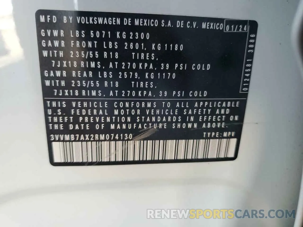 13 Photograph of a damaged car 3VVMB7AX2RM074130 VOLKSWAGEN TIGUAN 2024